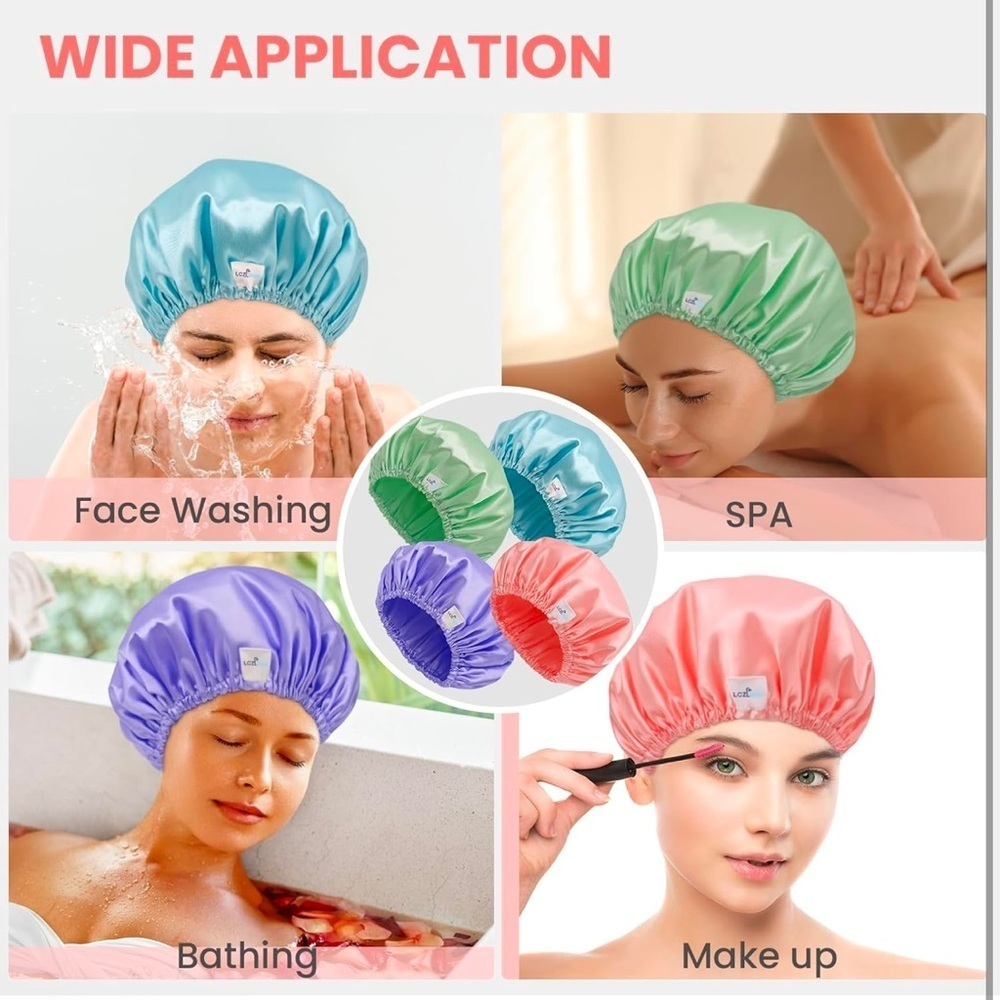 Shower Caps for Women Reusable Waterproof 4 PCS Bath Caps Hair Cover for Shower - Picture 5 of 6